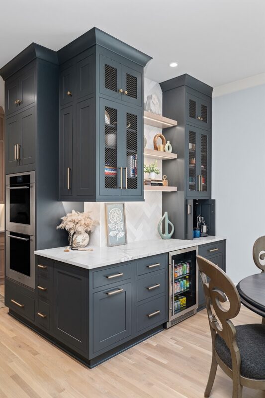 Graphite painted bar cabinets