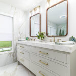 Painted furniture style master bath vanity.