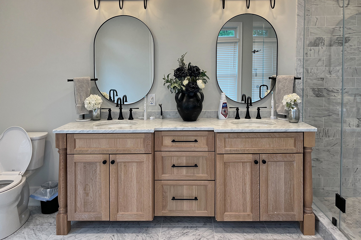 Master Bathroom with natural stained vanity