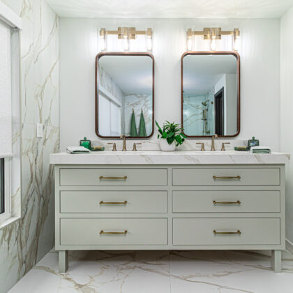 Painted furniture style master bath vanity.