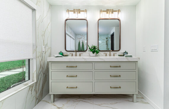 Painted furniture style master bath vanity.