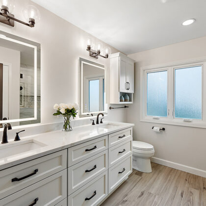 White painted bathroom vanity cabinets