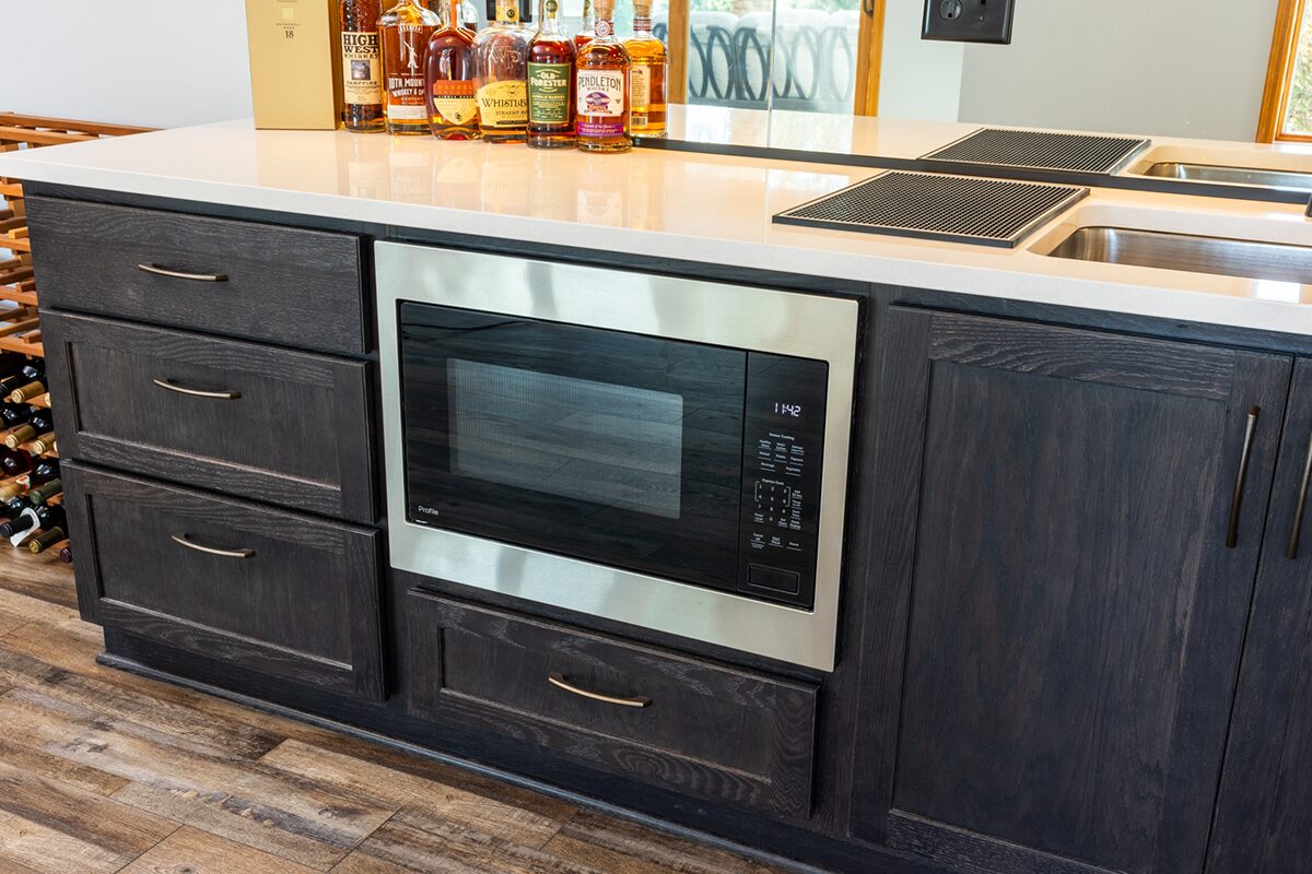 Dark stained kitchen island cabinets