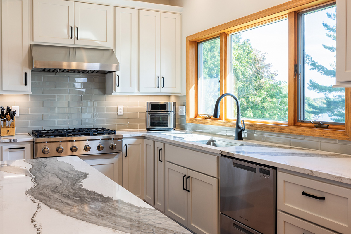 White kitchen cabinets.