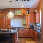 Before photo of a dated kitchen