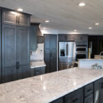 Dark stained kitchen cabinets