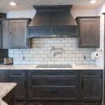 Dark stained kitchen cabinets