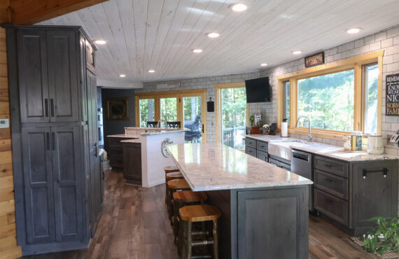 Dark stained kitchen cabinets