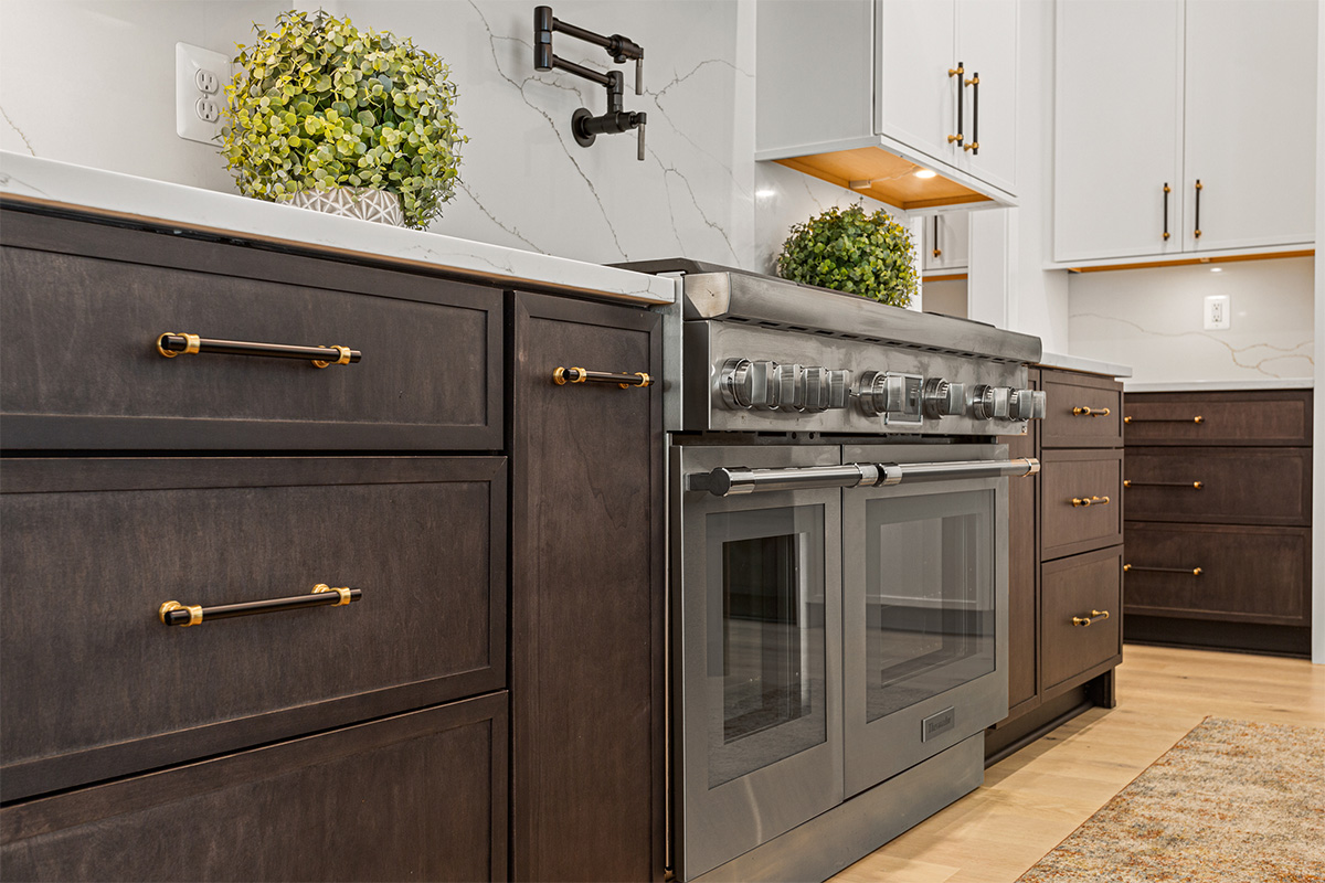 Dark stained kitchen island