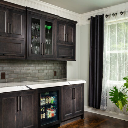 Dark stained bar cabinets