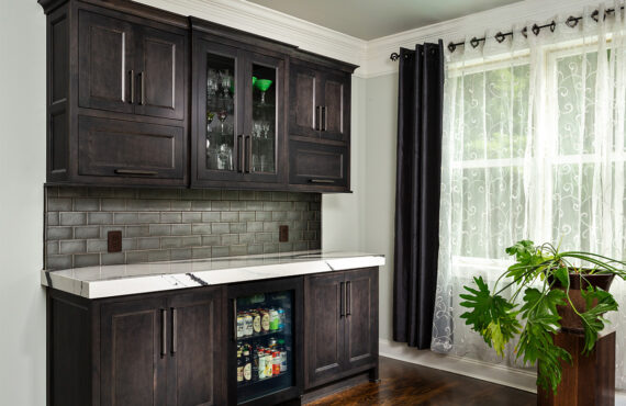 Dark stained bar cabinets