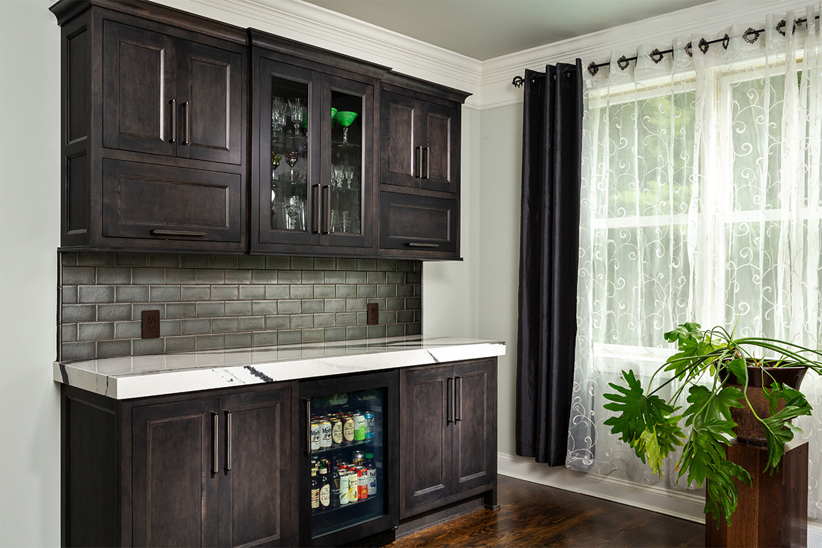 Dark stained bar cabinets