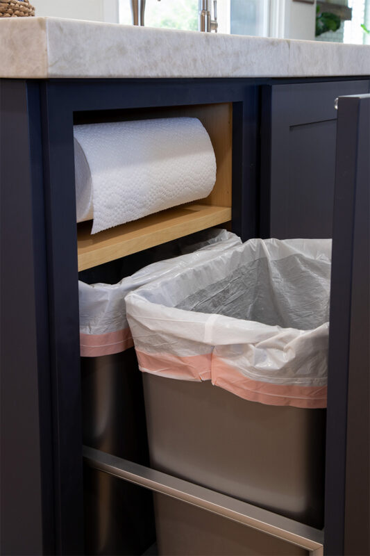 waste basket base cabinet with paper towel dispenser