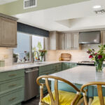 Light green and light brown stained kitchen