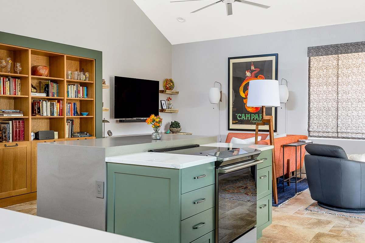 Light brown and painted gray kitchen
