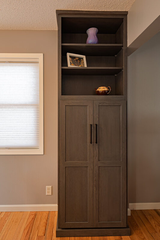 Gray stained utility cabinet
