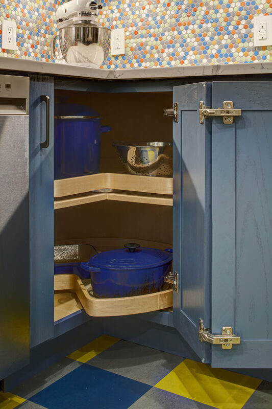 Blue lazy susan cabinet