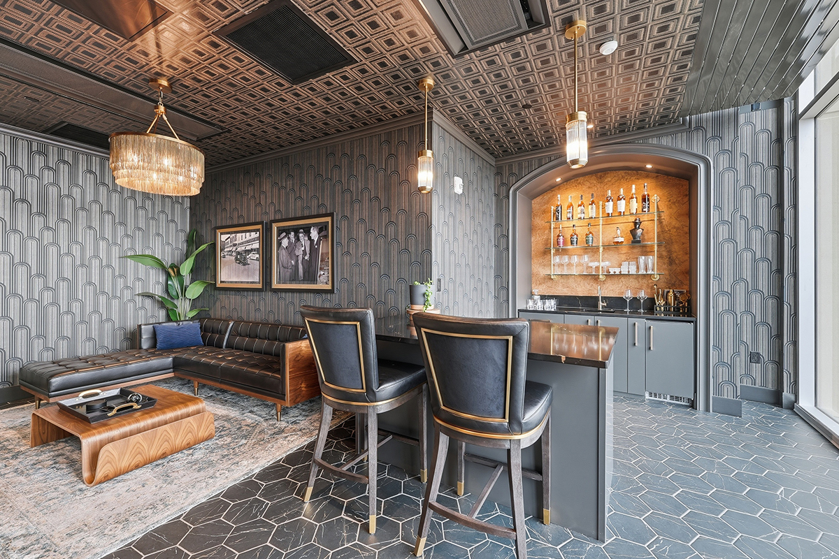 Lounge area speakeasy with bar.