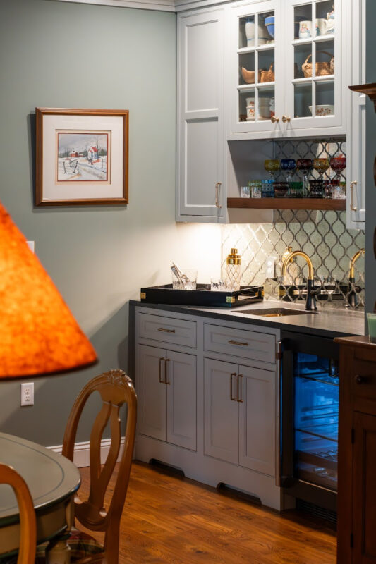 Painted gray bar cabinets