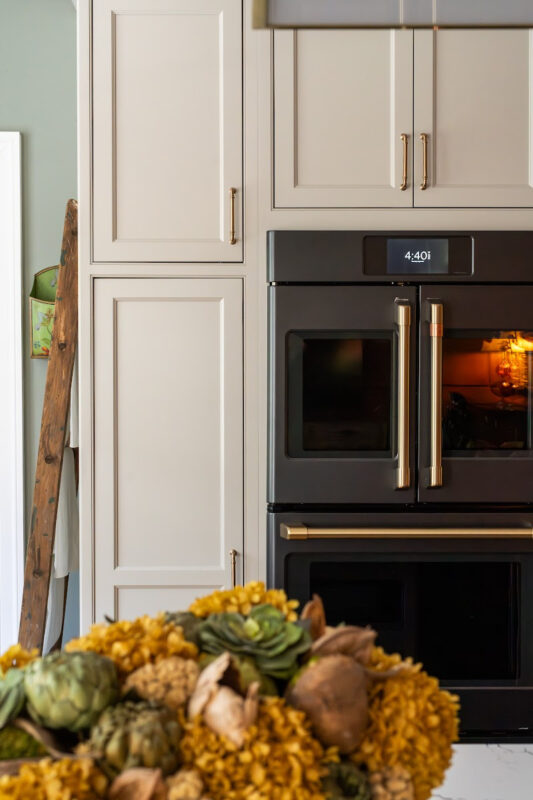 Painted gray kitchen cabinets