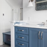 Bathroom with blue cabinetry