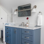 Bathroom with blue cabinetry