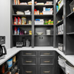 Gray painted pantry storage cabinets