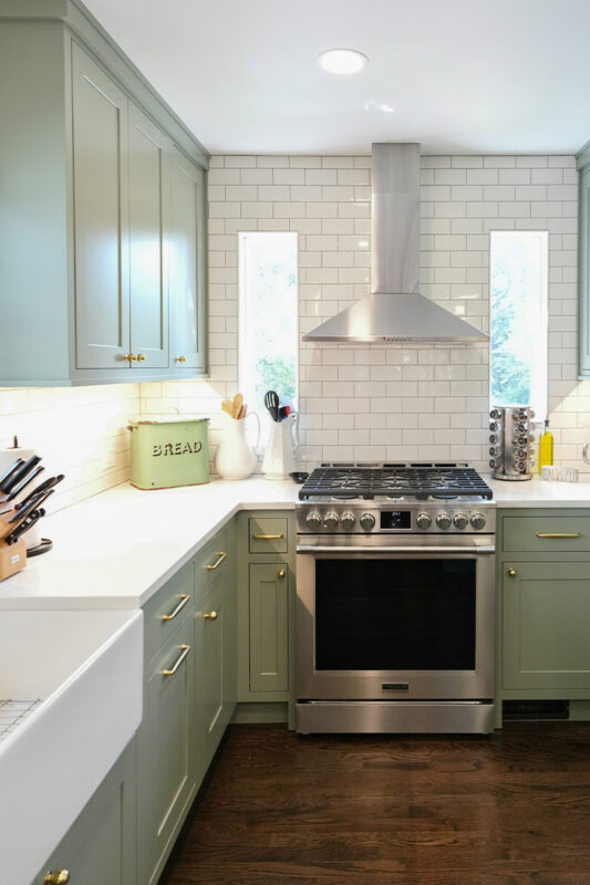 Light green painted kitchen