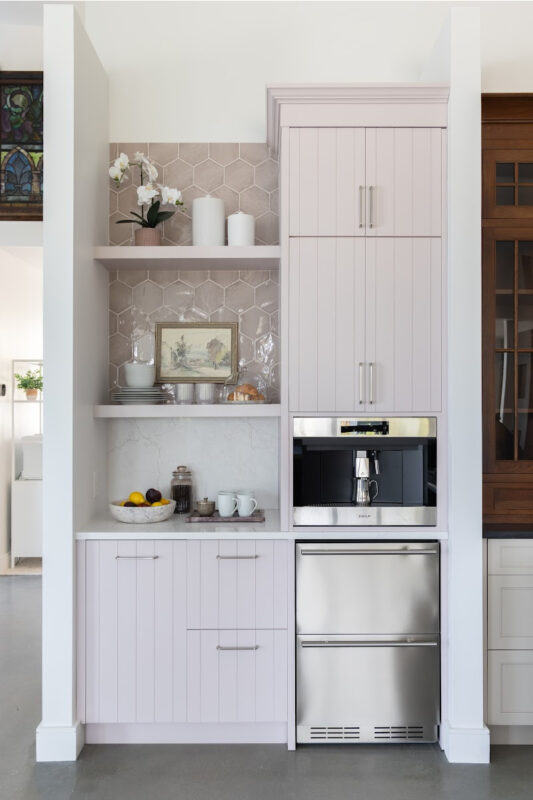 White coffee bar cabinets