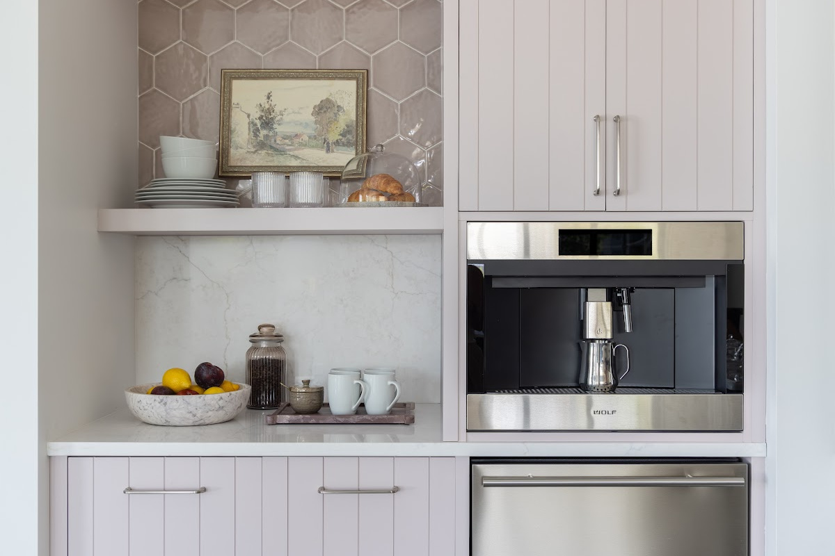 White coffee bar cabinets