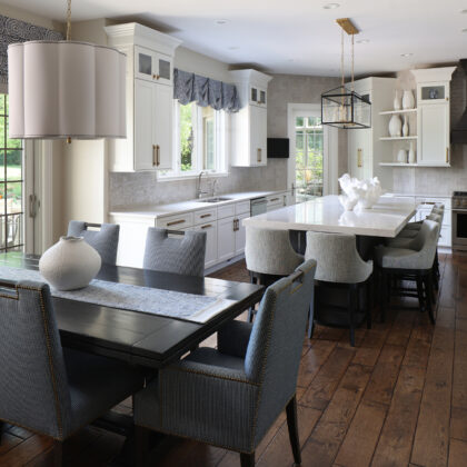 Dark stain and white painted kitchen cabinets