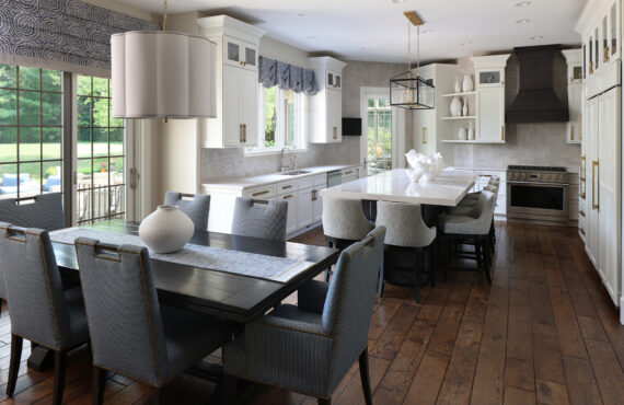 Dark stain and white painted kitchen cabinets