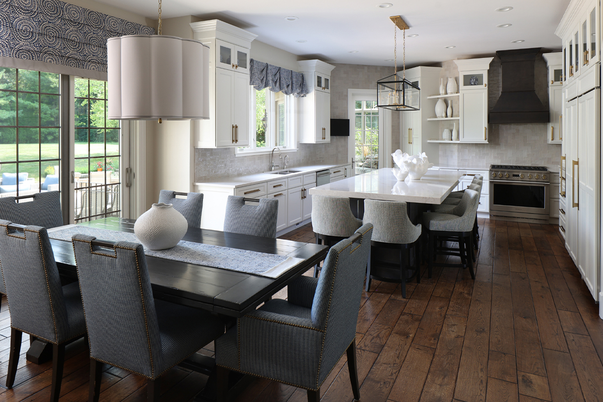 Dark stain and white painted kitchen cabinets