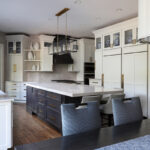 Dark stain and white painted kitchen cabinets