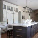 Dark stain and white painted kitchen cabinets
