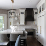Dark stain and white painted kitchen cabinets