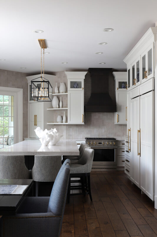 Dark stain and white painted kitchen cabinets
