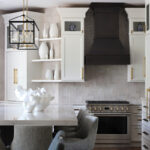 Dark stain and white painted kitchen cabinets