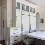Dark stain and white painted kitchen cabinets