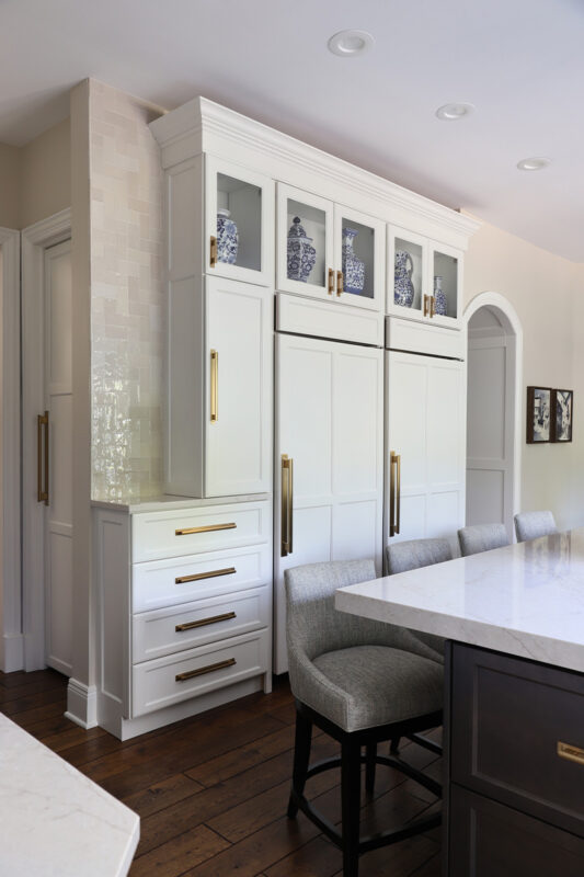 Dark stain and white painted kitchen cabinets