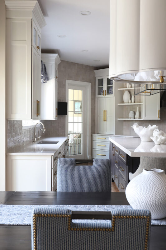 Dark stain and white painted kitchen cabinets