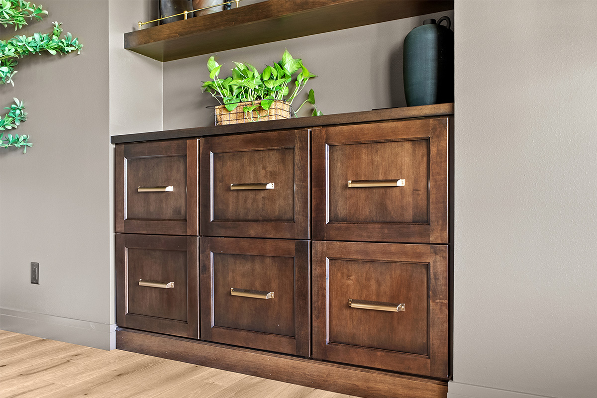 Dark stained hutch cabinet