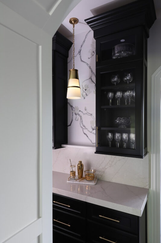 Black pantry and bar with glass doors