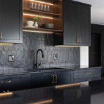 Painted black basement bar cabinets