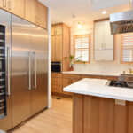 Painted and stained kitchen cabinets.