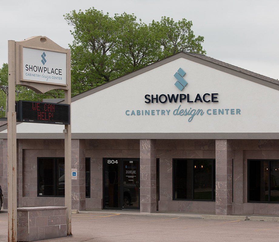 Shows the external building of Showplace Cabinetry Design Center Sioux Falls Showroom.