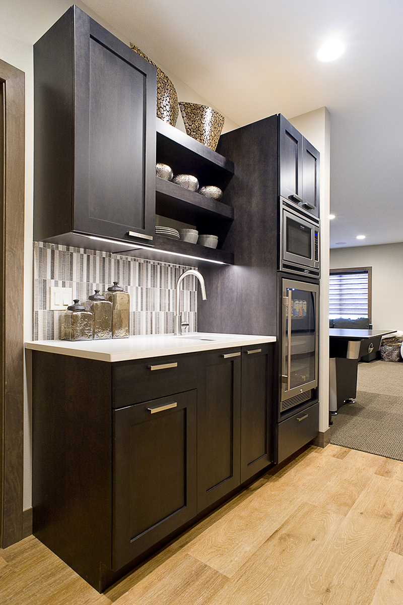 Dark stained bar cabinets