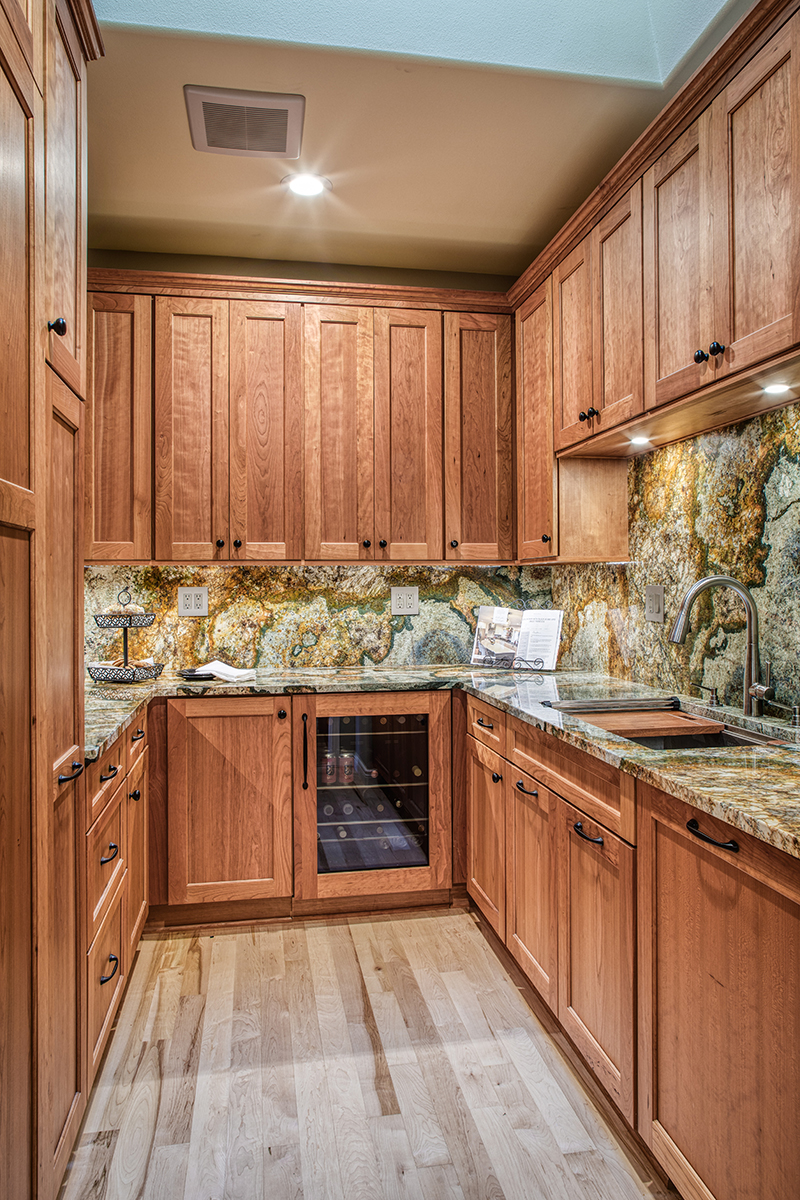 warm stained pantry cabinets