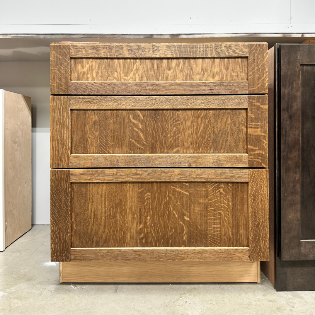 Quartersawn White Oak Cashew drawer base cabinet